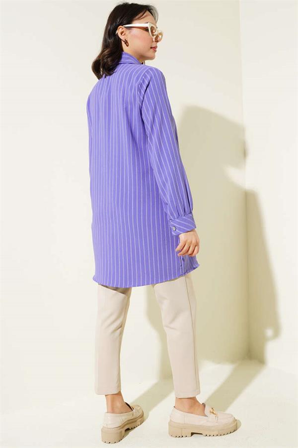 Pocket Stone Striped Shirt Lilac