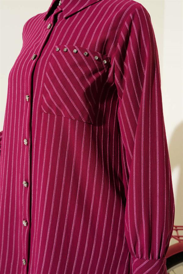 Pocket Stone Striped Shirt Plum