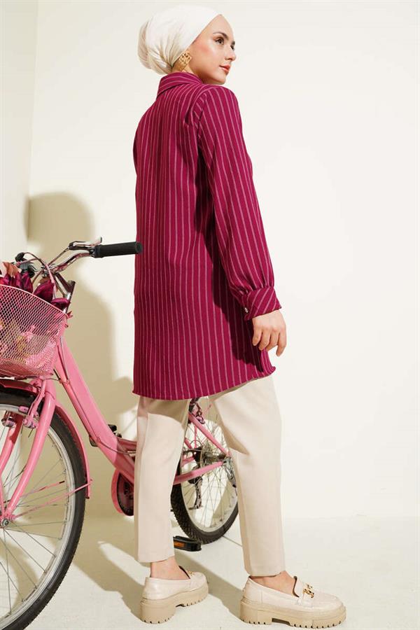 Pocket Stone Striped Shirt Plum