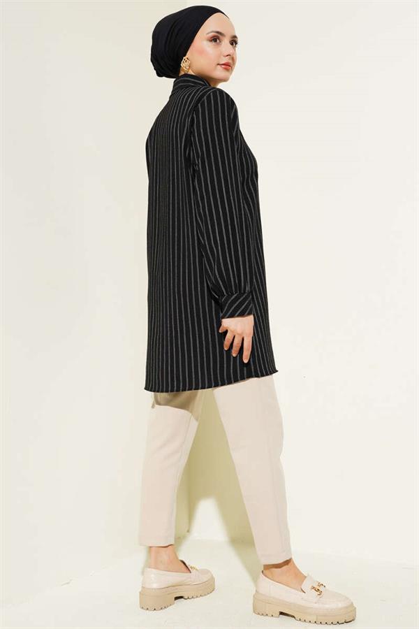 Pocket Stone Striped Shirt Black