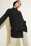 Pocket Stone Striped Shirt Black