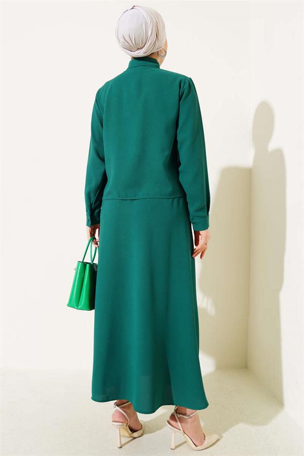 Pocket Stone Ruffle Skirted 2 Piece Set Green