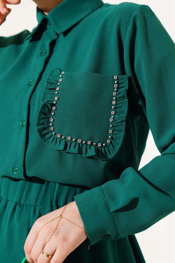 Pocket Stone Ruffle Skirted 2 Piece Set Green