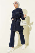 Dark Denim 2 Piece Set with Pocket Embellished Belt