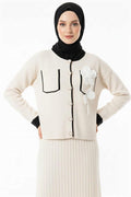 Two-Piece Skirted Suit with Rose Embroidery on the Pocket, Beige