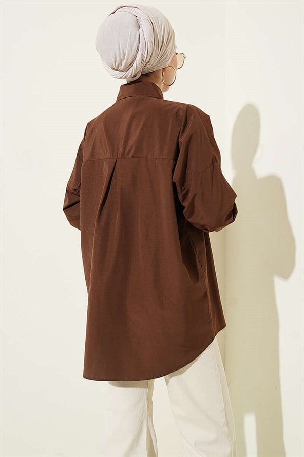Pocket Studded Basic Shirt, Brown