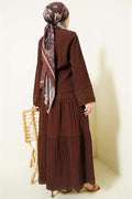 Coffee Brown 2 Piece Set with Embroidered Pockets and Cuffs and Crinkle Skirt