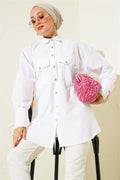 Pocket and Cuff Chain Shirt White