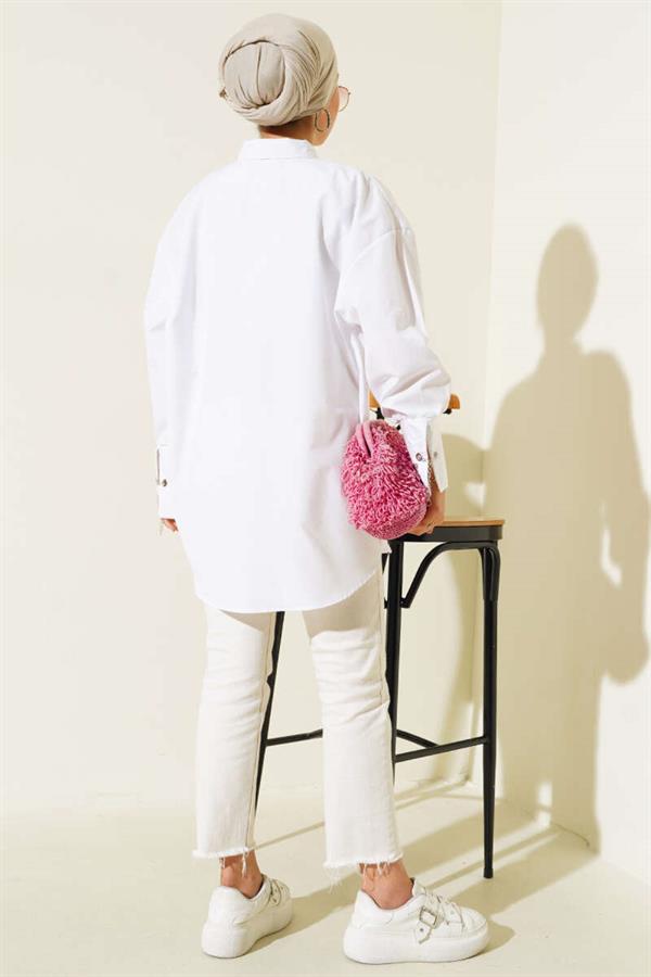 Pocket and Cuff Chain Shirt White