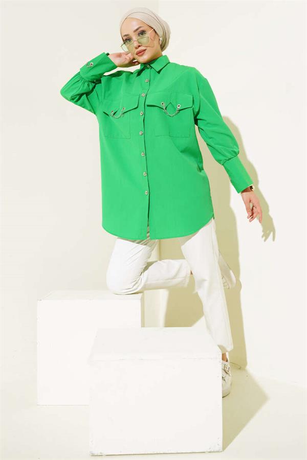 Green Shirt with Pocket and Cuff Chain