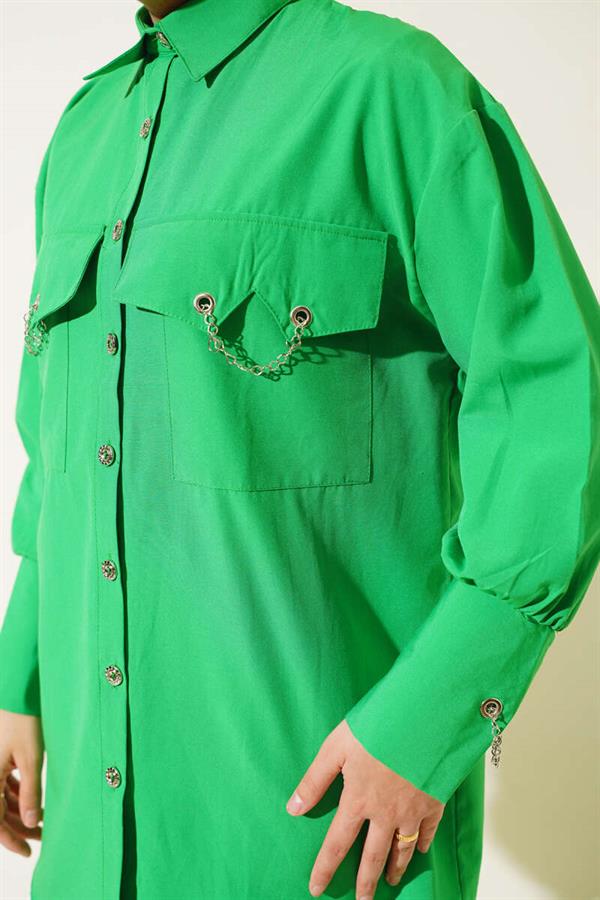 Green Shirt with Pocket and Cuff Chain