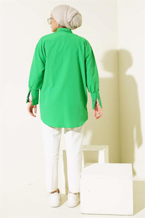 Green Shirt with Pocket and Cuff Chain