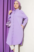 Long Loose-fitting Tree Bark Shirt with Pockets, Lilac