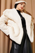 Basic Short Plush Coat with Pockets Ecru
