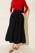 Basic Skirt with Pockets and Elastic Waist, Black