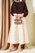 Beige Straight Skirt with Pockets and Elastic Waist