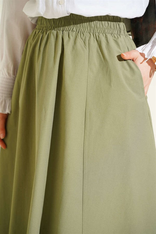 Pocketed, Elasticated Waist, Straight Skirt, Sage Green