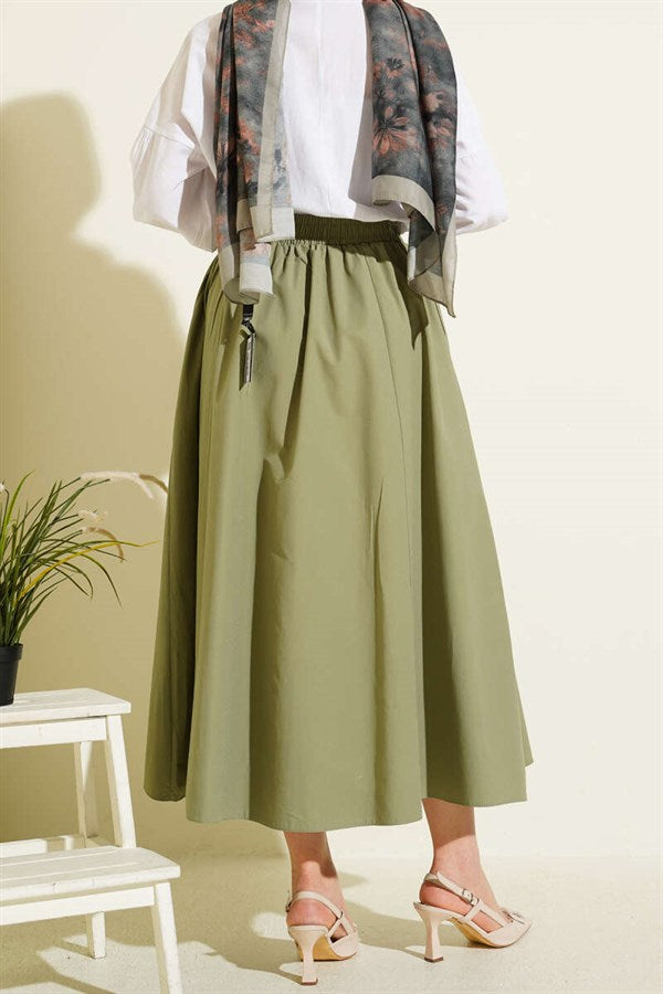 Pocketed, Elasticated Waist, Straight Skirt, Sage Green