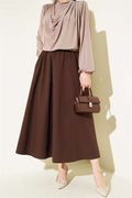 Pocketed, Elasticated Waist Straight Skirt, Brown