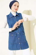 Denim Vest with Pockets and Flap Closure, Blue