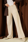 Linen Wide Leg Trousers with Pockets, Beige