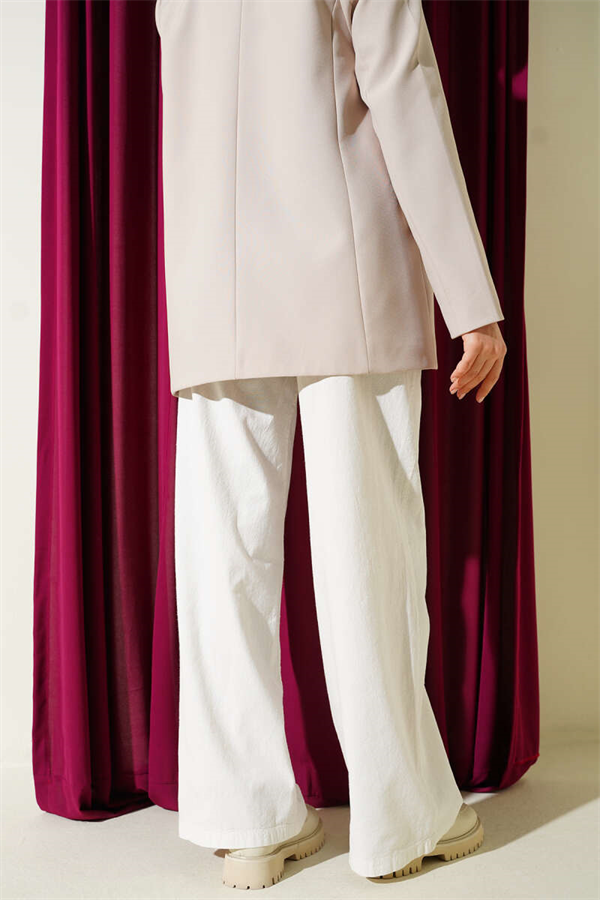Linen Wide Leg Trousers with Pockets, Ecru