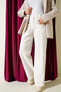 Linen Wide Leg Trousers with Pockets, Ecru