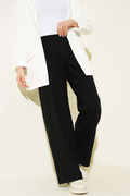 Linen Wide Leg Trousers with Pockets, Black