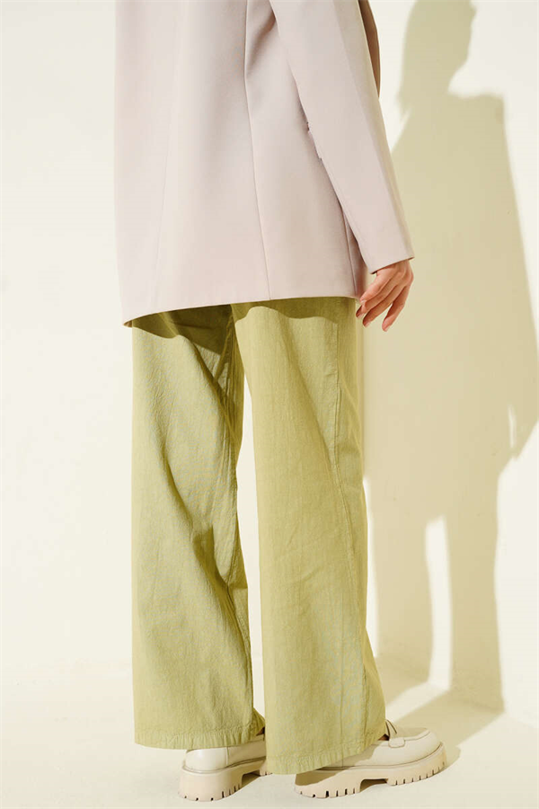 Linen Wide Leg Trousers with Pockets, Olive Green