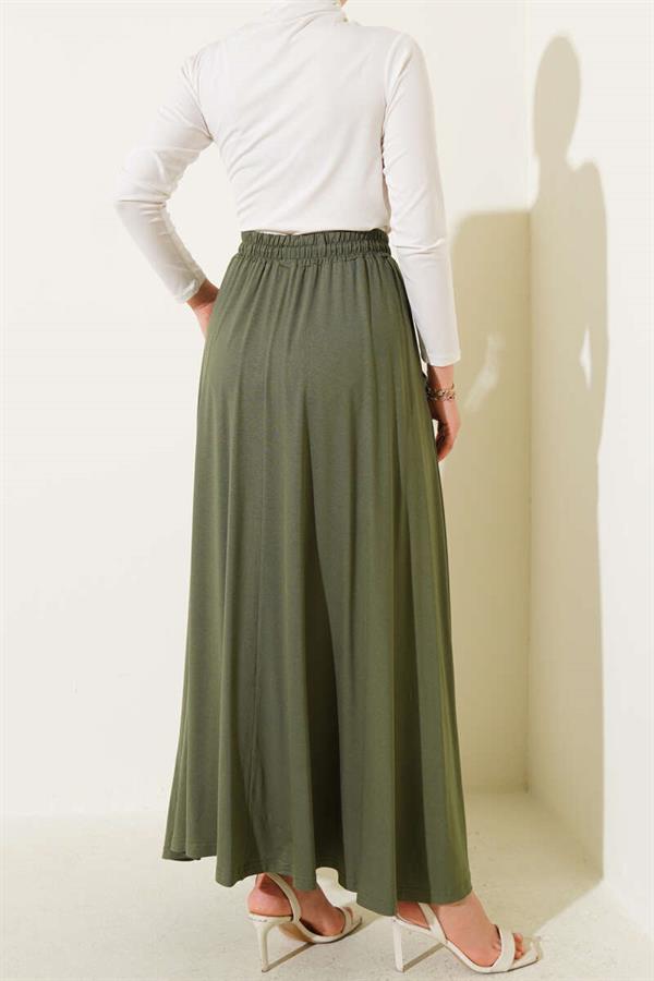 Flared Elastic Waist Skirt with Pockets Khaki