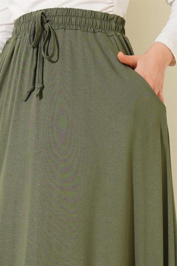 Flared Elastic Waist Skirt with Pockets Khaki