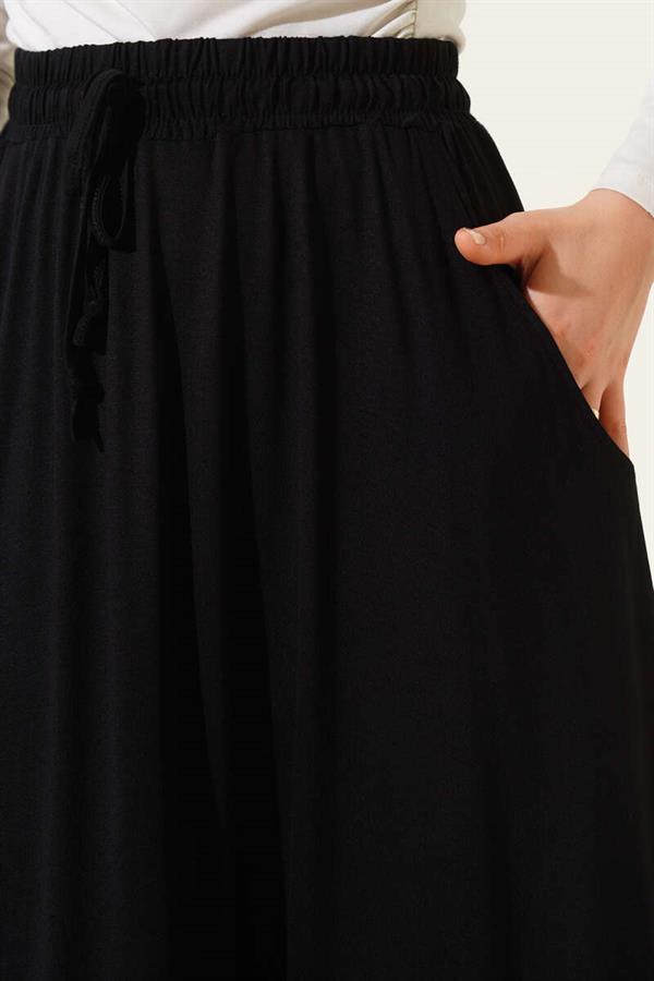 Pocketed Flared Elastic Waist Skirt Black