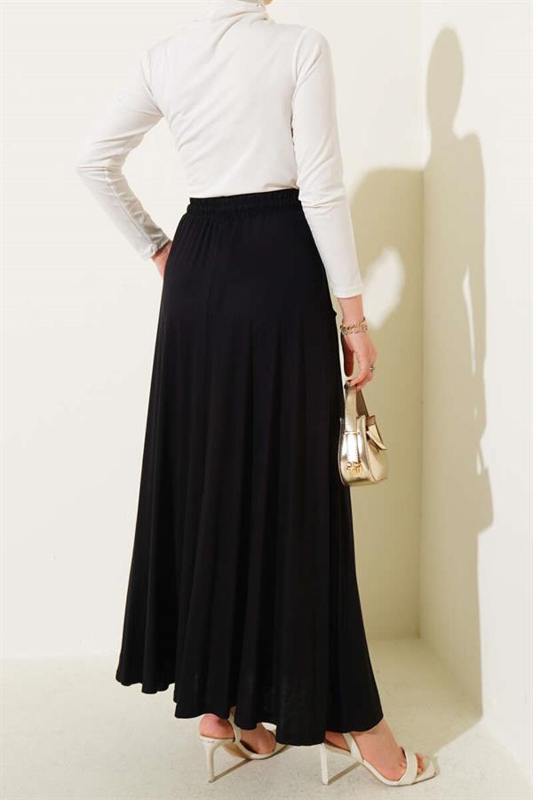 Pocketed Flared Elastic Waist Skirt Black
