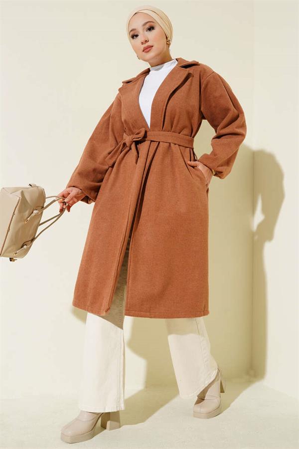 Pocket Belted Double Breasted Cashmere Coat Latte