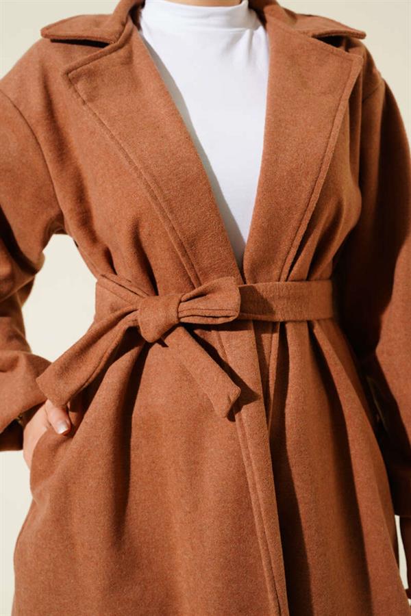 Pocket Belted Double Breasted Cashmere Coat Latte