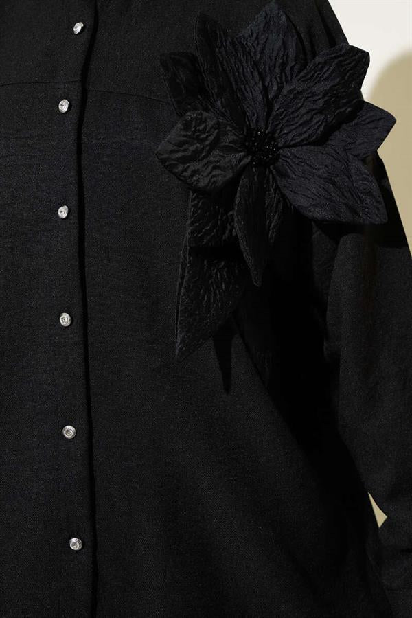 Floral Accessory Tunic 2 Piece Set Black