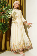 Floral Print British Buttoned Chiffon Dress Yellow