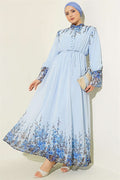 Floral Print British Buttoned Chiffon Dress Baby Blue