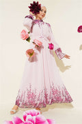 Floral Print British Buttoned Chiffon Dress Pink