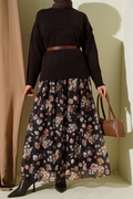 Floral Print Lace Skirt, Brown