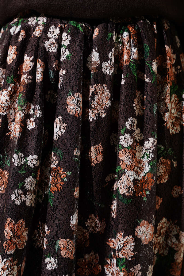 Floral Print Lace Skirt, Brown