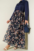 Floral Print Lace Skirt Navy Blue