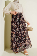 Floral Print Lace Skirt, Plum