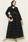 2 Piece Set with Floral Embroidered Belted Skirt, Black