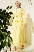 2 Piece Set with Floral Embroidered Belted Skirt, Yellow