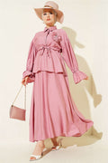 Rose Pink Skirt 2 Piece Set with Floral Brooch and Waistband