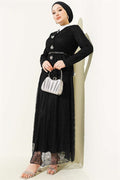 2 Piece Set with Floral Snap Button and Lace Skirt, Black