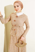 Floral Snap Button Lace Skirt 2 Piece Set, Beige