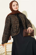 Floral Pattern Jacket and Skirt 2 Piece Set in Coffee Brown
