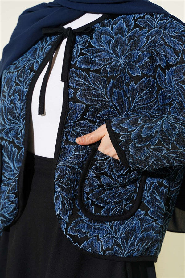 Floral Pattern Jacket and Skirt 2 Piece Set, Blue